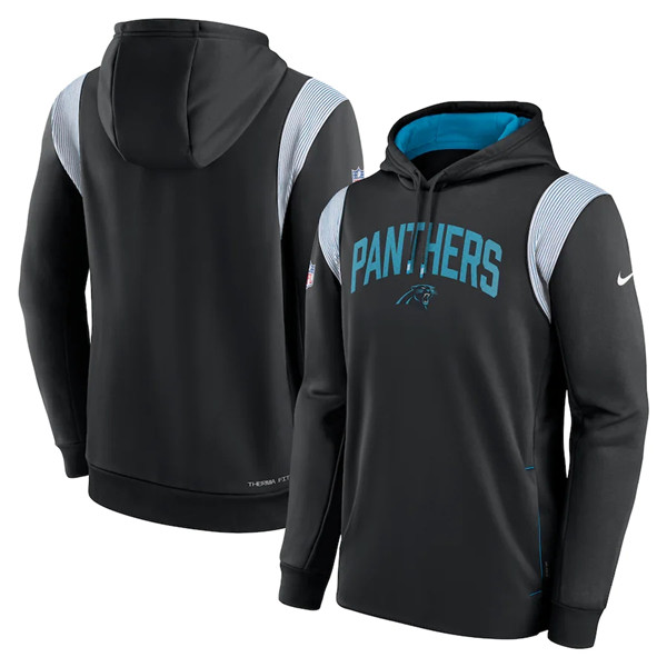 Men's Carolina Panthers Black Sideline Stack Performance Pullover Hoodie 001